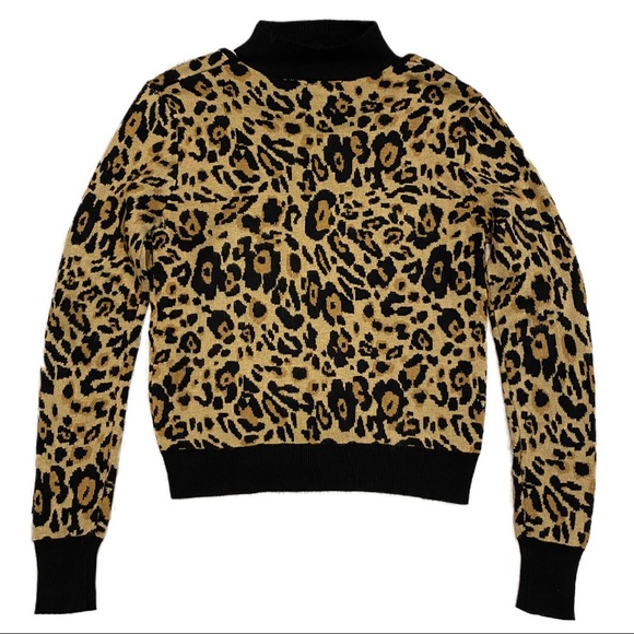 BEBE Designer Leopard Print Sweater w Neck Collar - Picture 4 of 5